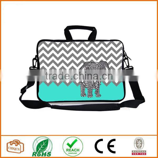 13-Inch Turquoise Mint Green Grey Chevron Elephant Neoprene Laptop Sleeve Case Bag Handbag with Extra Side Pocket