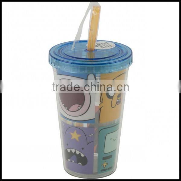 Adventure cartoon 12 Oz Travel Coffee Mug Cup Plastic Tumbler Straw Lid,customized plastic travel coffee Mug plastic cups