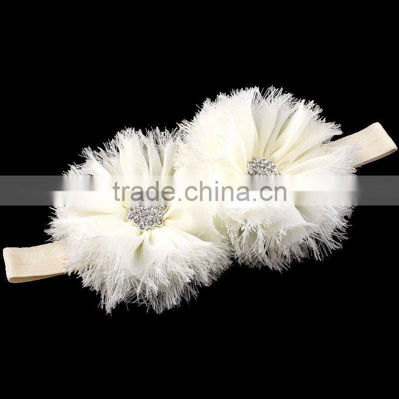 shabby chiffon flower headband with rhinestone center for kids hair accessories
