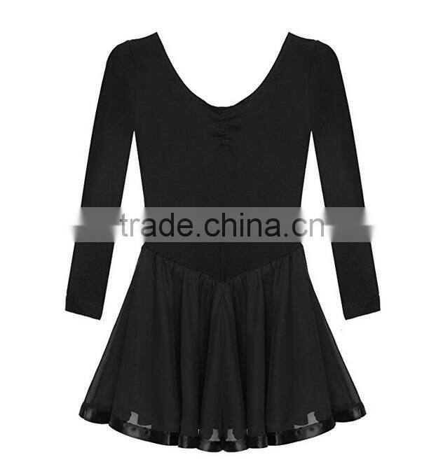 Kids Dancing Costumes Classic Ruffle Black Long Flutter Sleeve Ballet Gymnastics Wholesale Dance Leotards