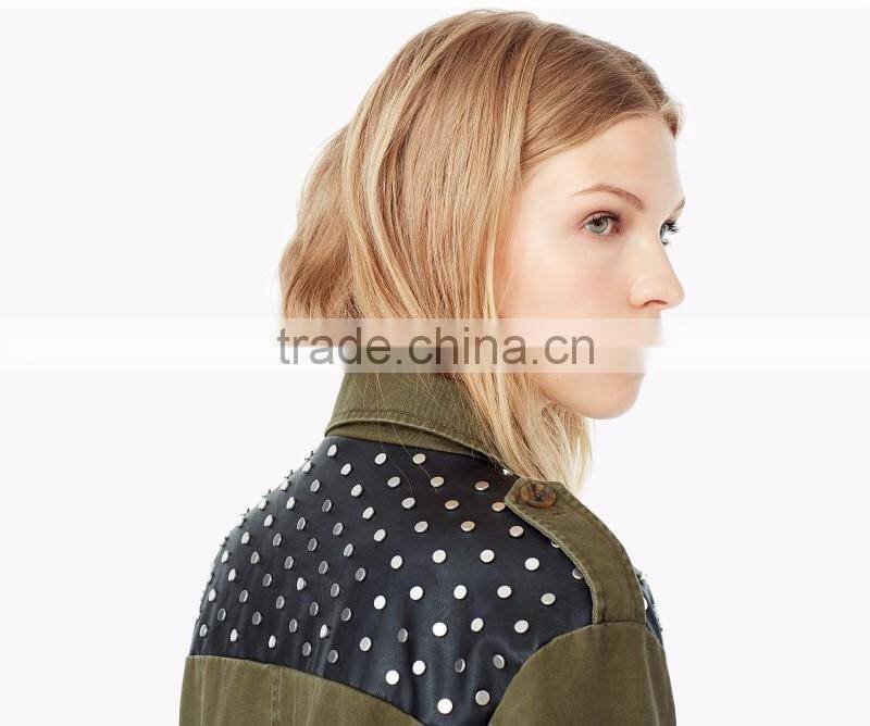 Fashion contrast panel custom women leather jacket wholesale