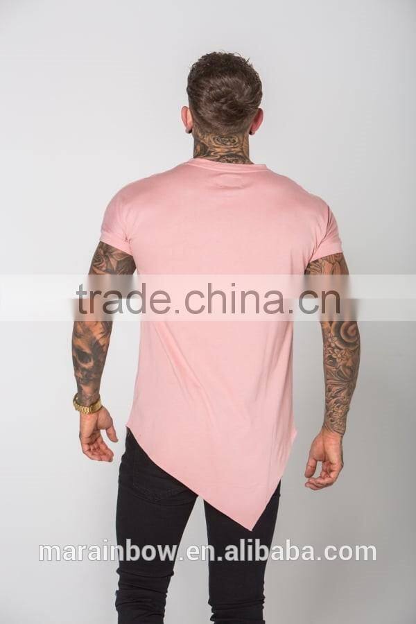 New Style 100% Cotton Oversized cut and low Sharp T Shirt Fashion Streetwear Black Plain Mens Longline T Shirt