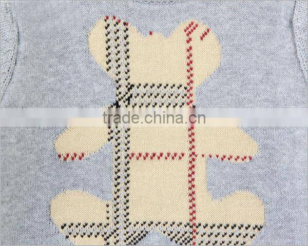 Cartoon bear jacquard boys crewneck knitted sweater