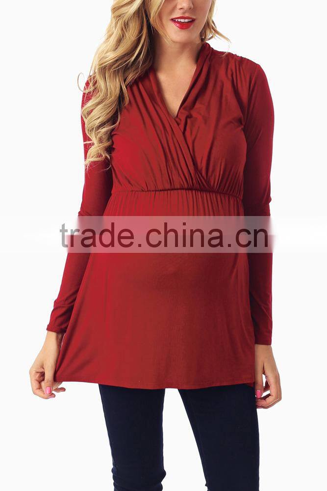 RED LONG SLEEVE MATERNITY/NURSING TOP