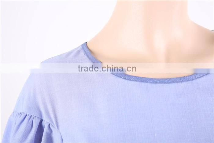 3/4 sleeve blue women unstitched blouse with button closure