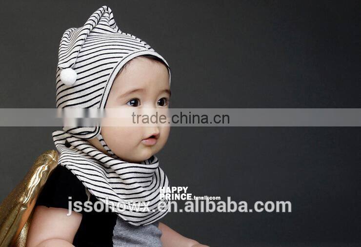 2pcs hat & bib scarf set, 100% cotton soft touch baby hat scarf set