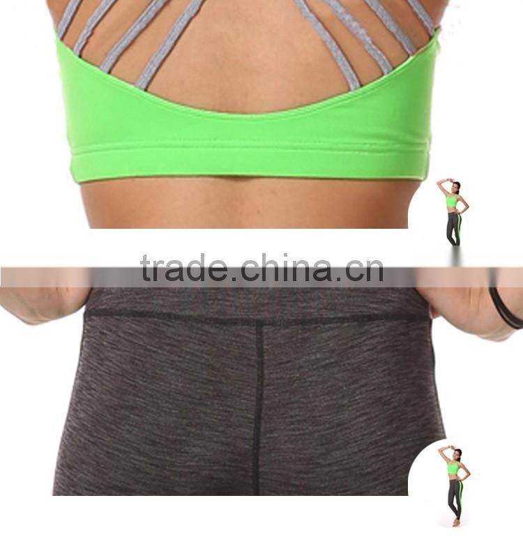 Beautiful fluorescence slim fitness yoga clothes 88% polyester + 15% spandex fitness sportwear yoga suit in guangzhou