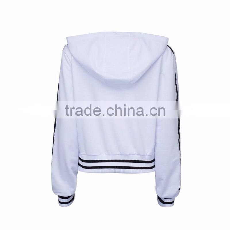 Girls White Plunge Laced Up Front Stripe Trims Hoodie Manufacturer