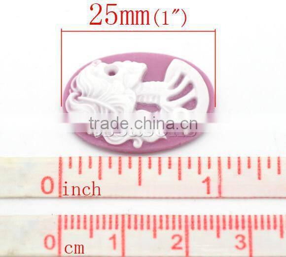 Mixed Resin Halloween Skull Pattern Oval Cameo 25x18mm(1"x3/4"), sold per packet of 50