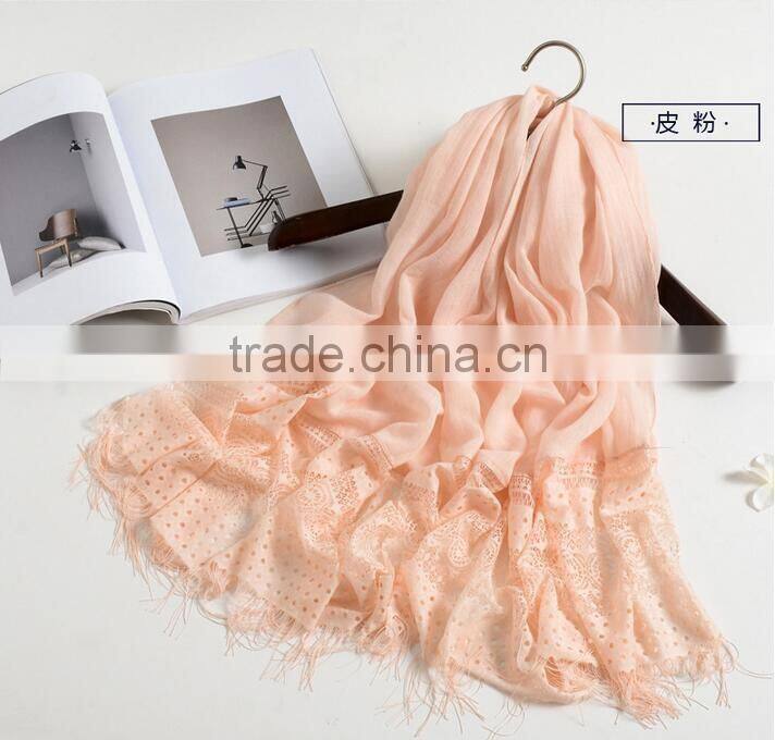 New fashion custom lash lace trimming viscose hijab scarf