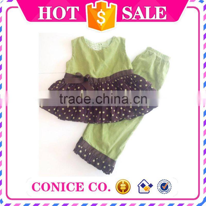 factory directly sale summer 2 piece sleeveless swing top & pants child cloths kids wear for 4th of july
