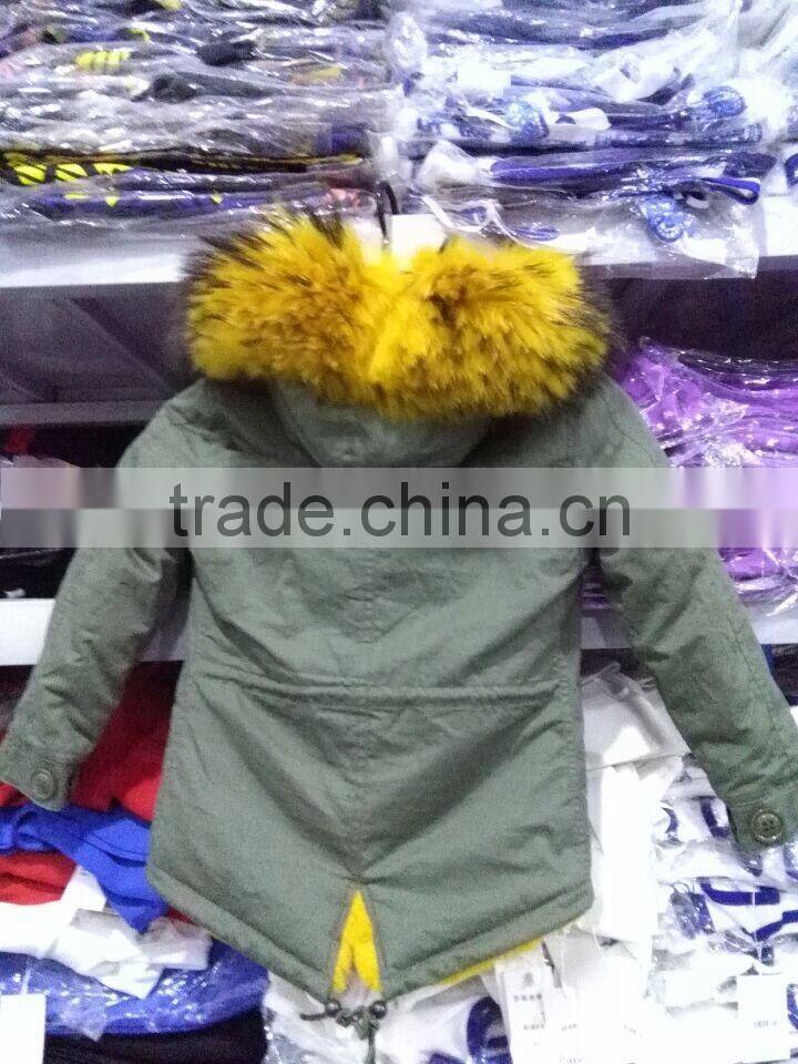 Parka Kids Wear 2015 Coat Jackets For Children Clothing Factory Girls' Faux Fur-Lined Army Coat Kid Clothes Fur Coat