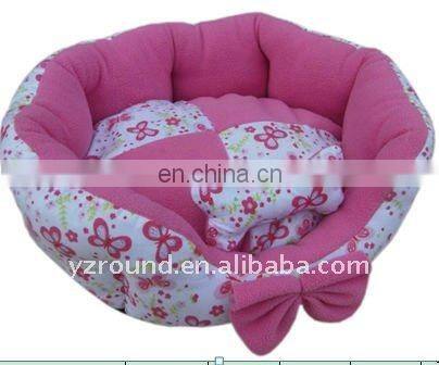 Pet round bed plush w/bow tie