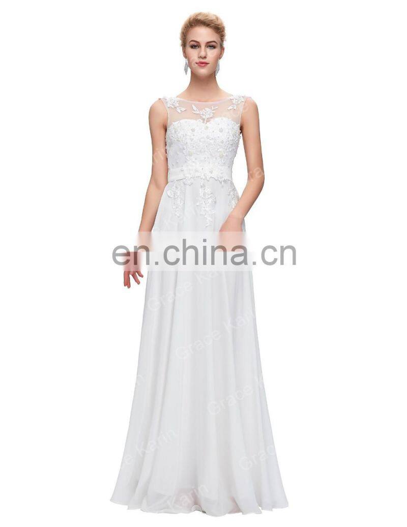 Grace Karin Sleeveless V-Back White Chiffon Plus Size Prom Dress for Fat Women CL007555-4