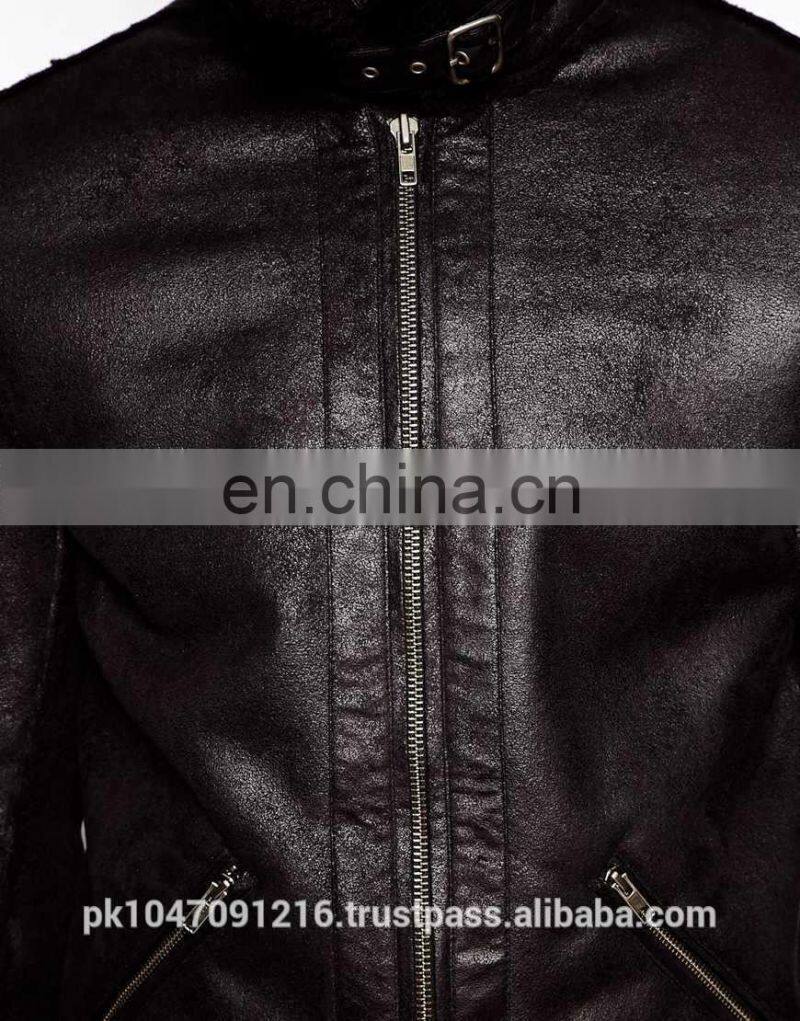 Leather Look Jacket With Faux Shearling