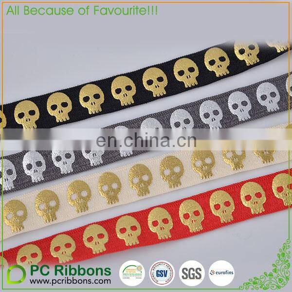 Metallic gold foil printed Skull Elastic Ribbon for hair ties