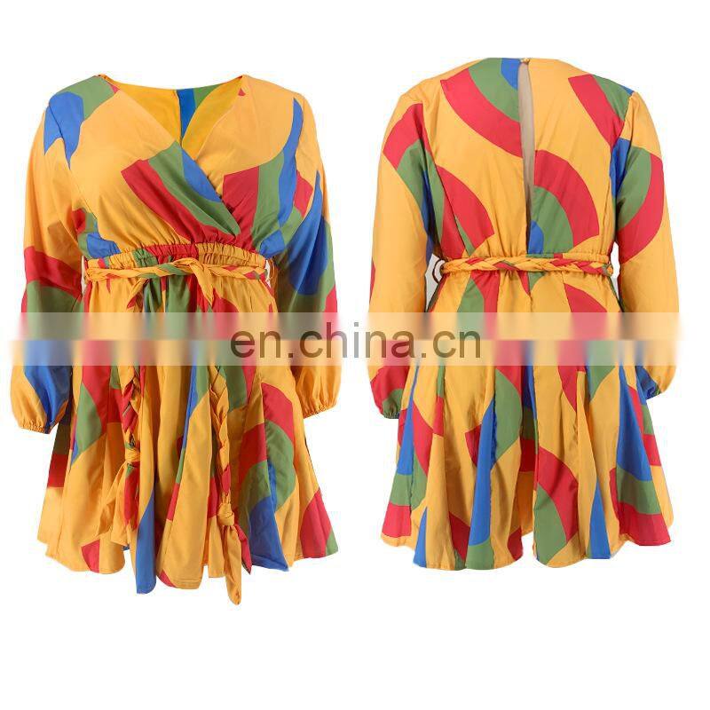 Manufacturer Customized Women's Summer Bohemian Long Skirt Printed V-neck Sexy Woven Oversized Skirt Plus Size Women's Clothing