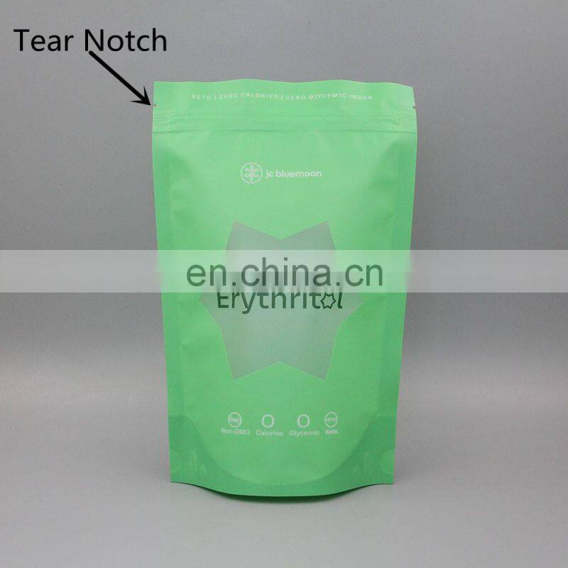 Reseal plastic bags custom powder coffee etythritol sugar food packaging stand up pouches for zipper