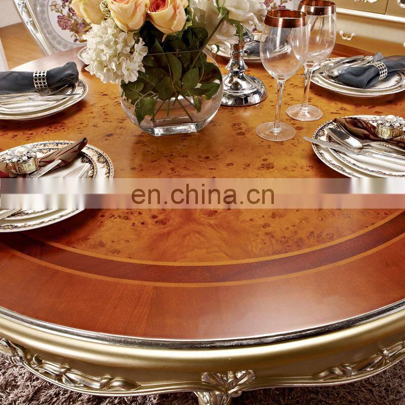 High quality european antique wooden round dinning table set 6 chairs
