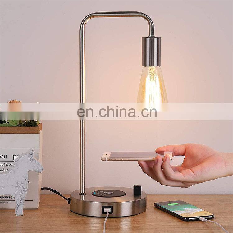 Edison Metal Base Office Lights Reading Desk Light LED Nightstand Desk Table Lamp with qi 5v induction Wireless Charger charging