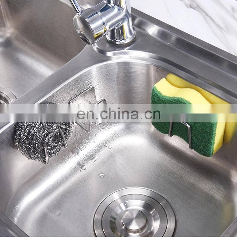 304 Stainless Steel Sink Sponges Holder Self Adhesive Drain Drying Rack Kitchen Wall Hooks Accessories Storage Organizer