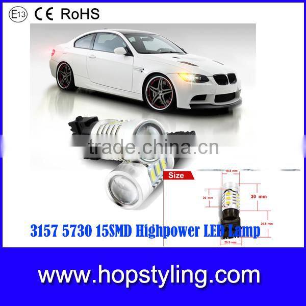 high quality 1157 1156 3157 7443 P13W H16 led car light 5730 15smd 9-24v with lens