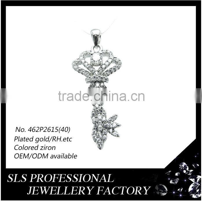 Jewelry metal factory Shengleishi in guangzhou directly selling rhodium plated silver key pendant for Chirstmas gift