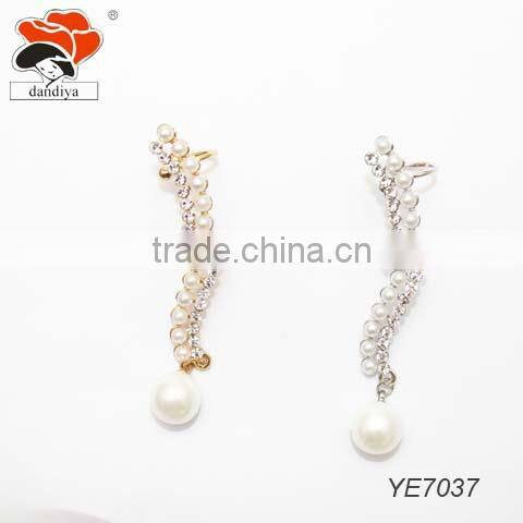 2015 fashion crystal pearl flower ear clip earrings fahion drop ear cuff earrings