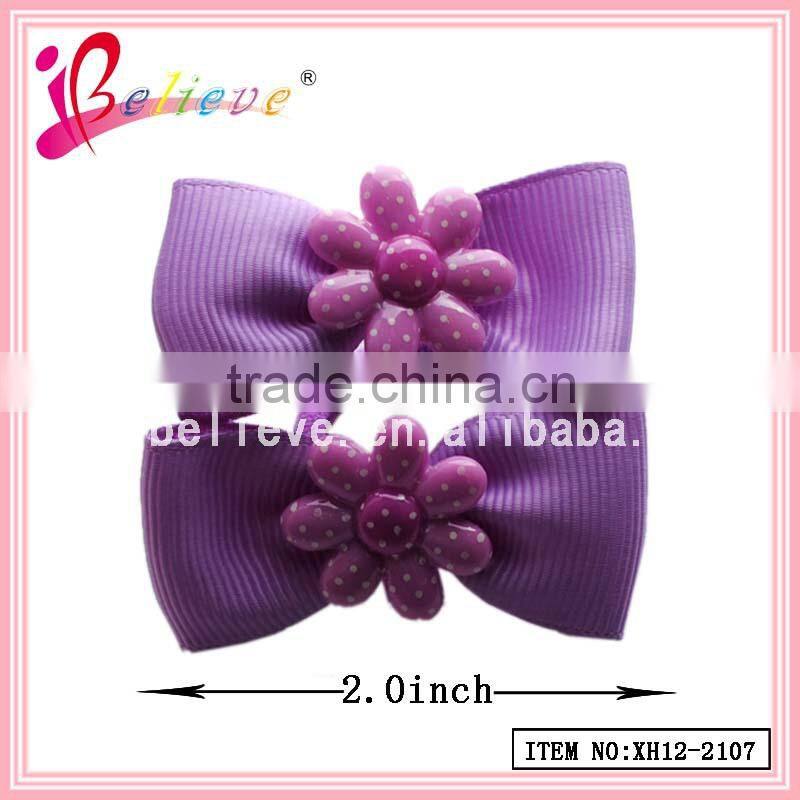 Small cute ribbon bow hair elastic band made in China with plastic flower (XH12-2107)