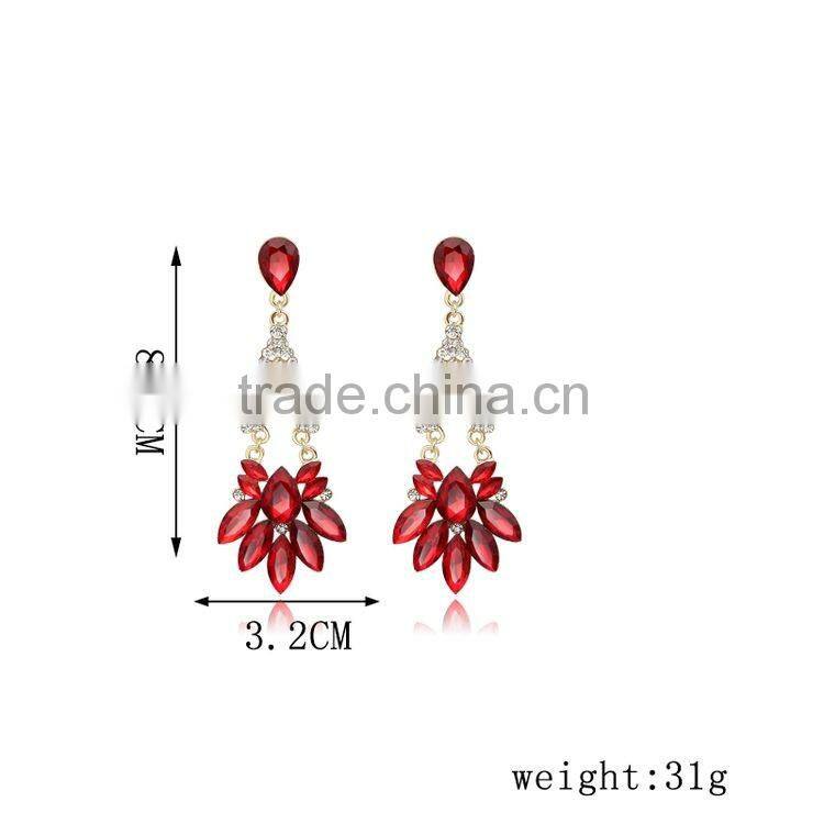 2016 New Vintage Style Dangling Chandelier Red Crystal Earrings Fashion Instyle