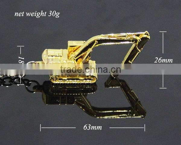 3D Excavator Shaped Three-dimensional Gold Color Alloy Metal Excavator Keychain