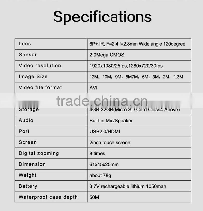 Original Action Sports Camera Waterproof Case, 50m Divering waterproof action camera with Housing Case