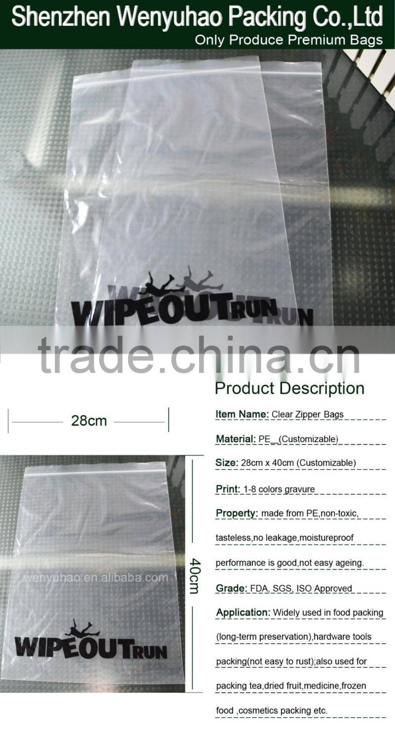 clear file bag with zipper /plastic zipper packing bags / factory wholesale zip lock bags