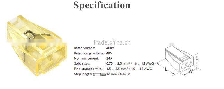 Equivalent 2 Pin Female Wire Terminal Block 773 Series Push-in Wire Connector
