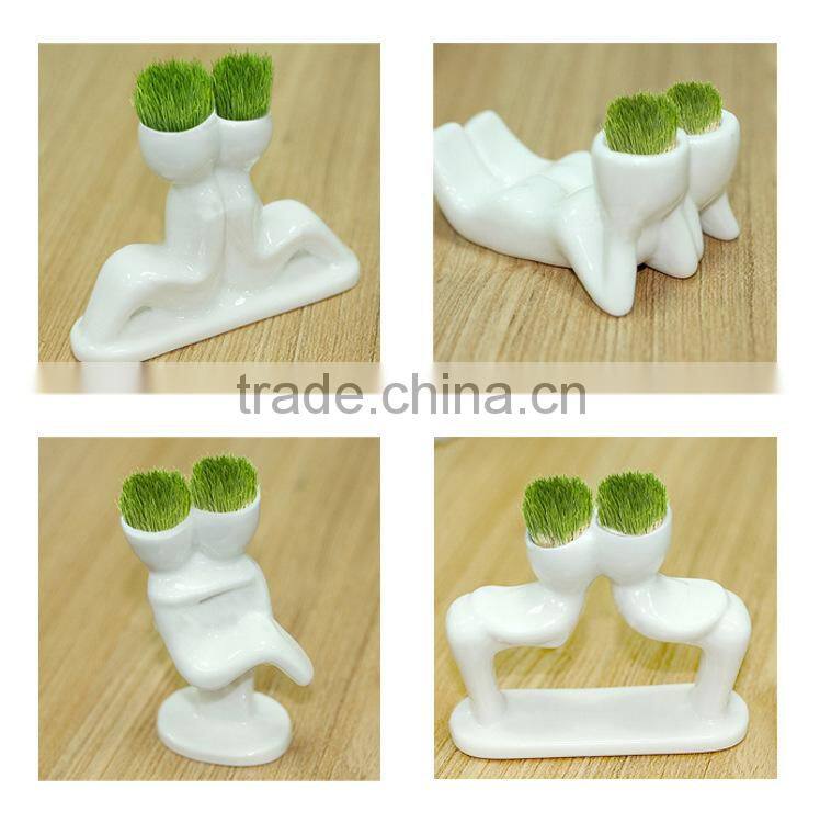 Boy Grass Head Ceramic Porcelain Planter ,Grass Head Ceramic Porcelain Planter ,Grass Head Ceramic Porcelain Planter