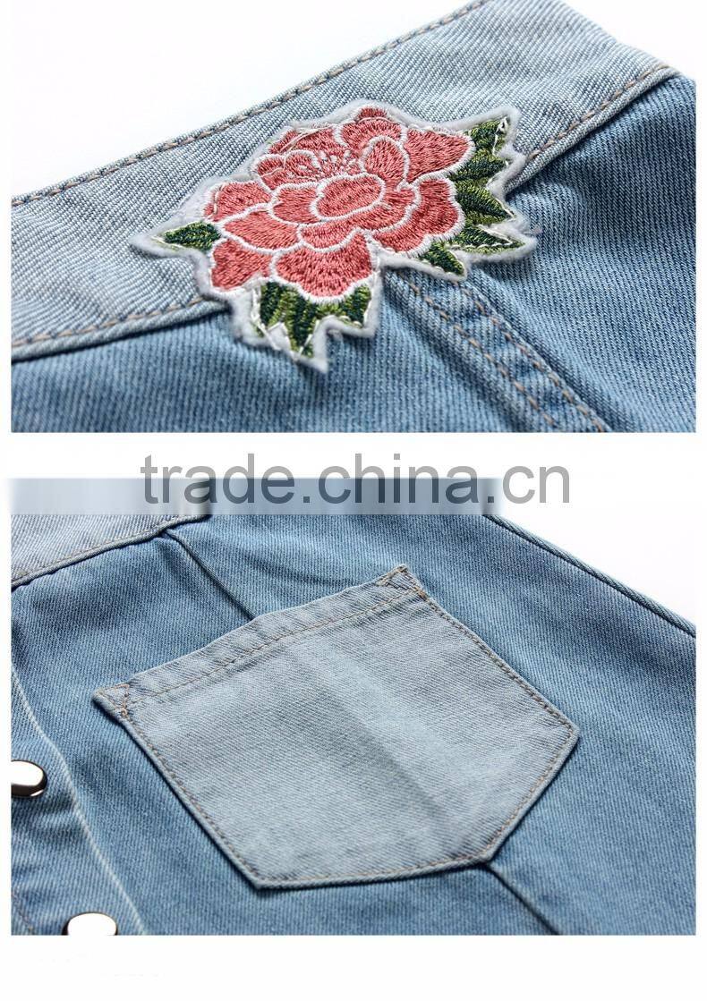 lastest funky girls fashion women embroidered skinny denim jeans short skirts