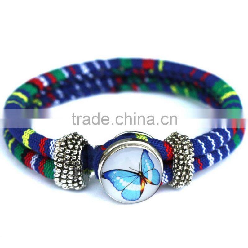 Handmade Women's Glass Gem Butterfly Cuff Bangle Wristband Snap Button Bracelet