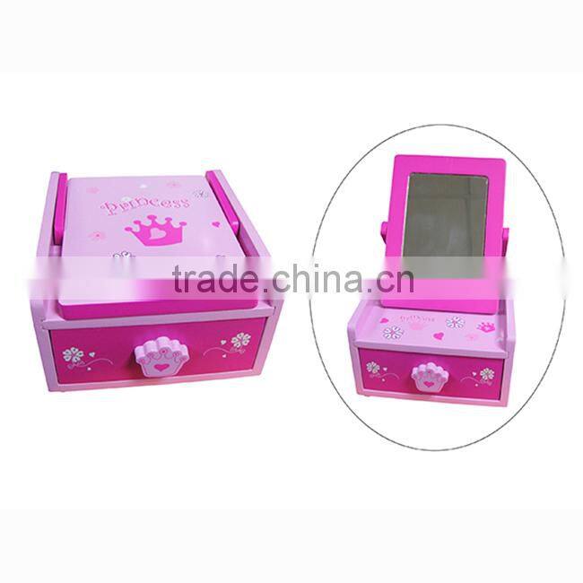 Kids desk top wood organizer,decorative drawer crown desktop mirror box