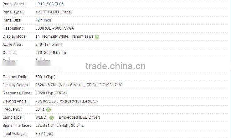 12.1 inch LB121S03-TL05 a-Si TFT-LCD Panel For LG