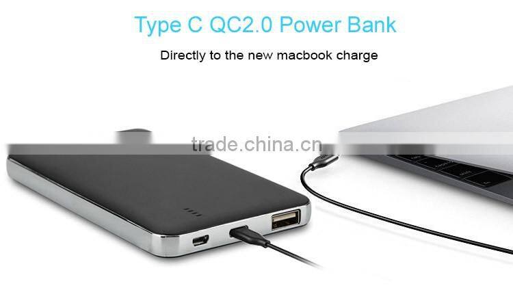 2016 new product QC 2.0 type c power bank 8000mah
