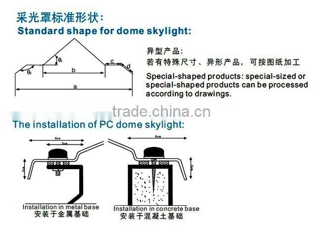 PC  PMMA Particle board forming light shade dome skylight