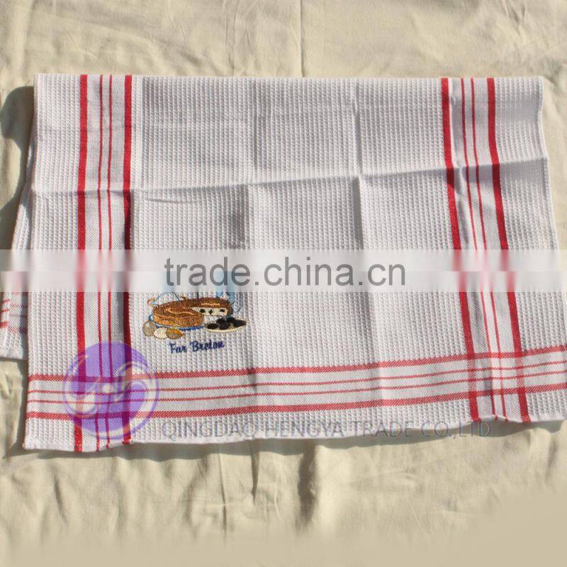 cheap white embroidered waffle White 100% Cotton Flour Sack Towel