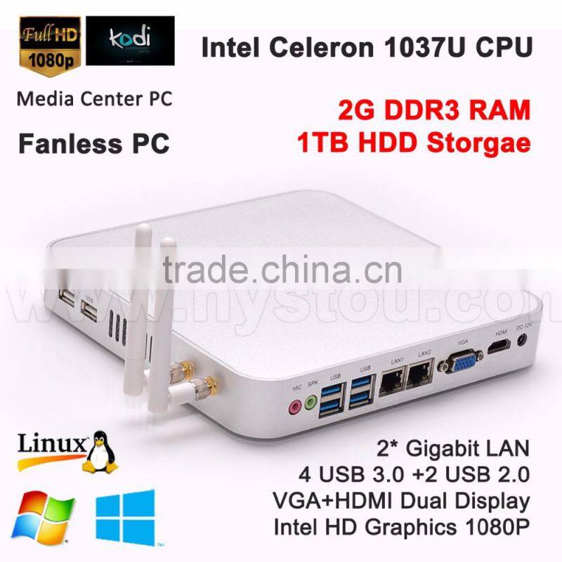 best desktop computer Intel Celeron 1037U HTPC 1.8G Dual-core four threads 2M cache1080P HTPC 4*USB3.0 2*USB2.0 2*LAN