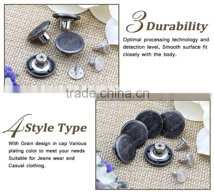 Unique Style and logo can be customized alloy jeans button