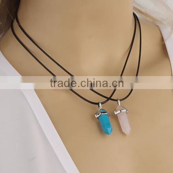 vial pendant blue stone leather choker necklace for women
