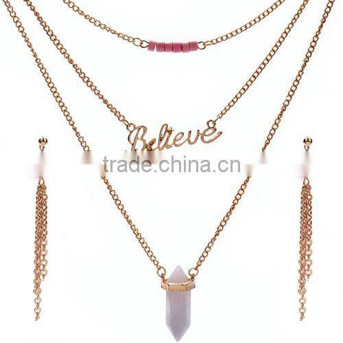 Personalized fashion opal peacock necklace and earrings jewelry sets decorated with rhinestone