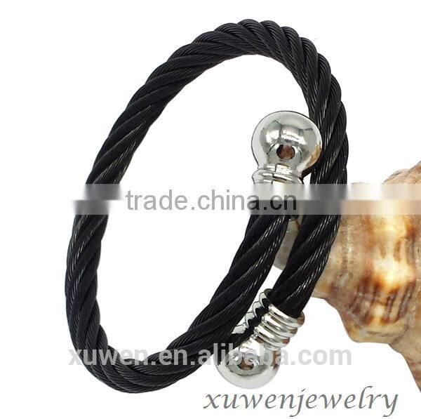 IPB black color stainless steel mens cable wire bracelet