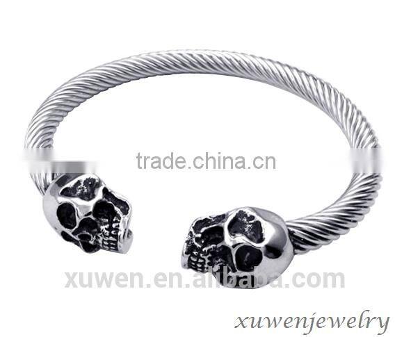 cable wire mens 316l stainless steel bracelet with skull