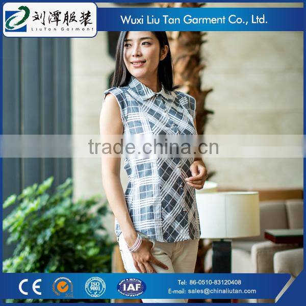 round sweep 3/4 sleeve women cotton blouse oem factory