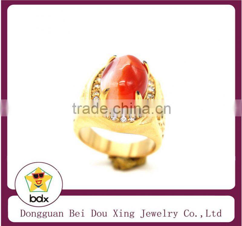 new products 2015 stainless steel rings, garnet stone with gold plated steel ring